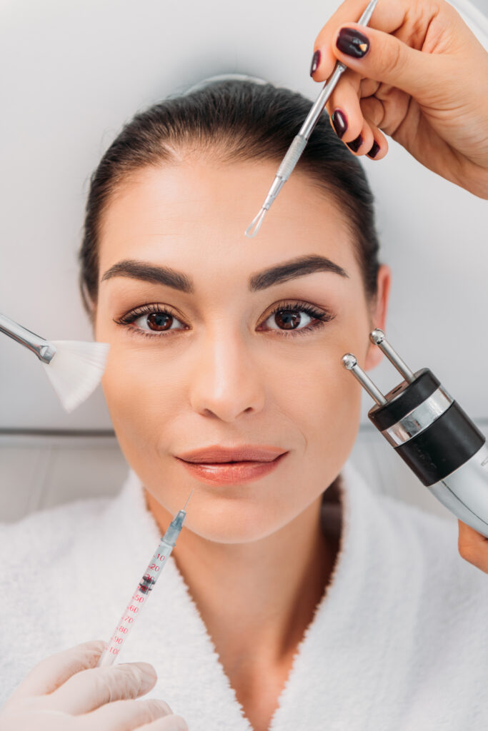 overhead view of woman with various facial treatme 2024 11 13 20 14 39 utc